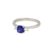 Platinum 1.09ct Cushion-Cut Sapphire and Diamond Trilogy Ring