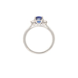 Platinum 1.09ct Cushion-Cut Sapphire and Diamond Trilogy Ring