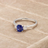 Platinum 1.09ct Cushion-Cut Sapphire and Diamond Trilogy Ring