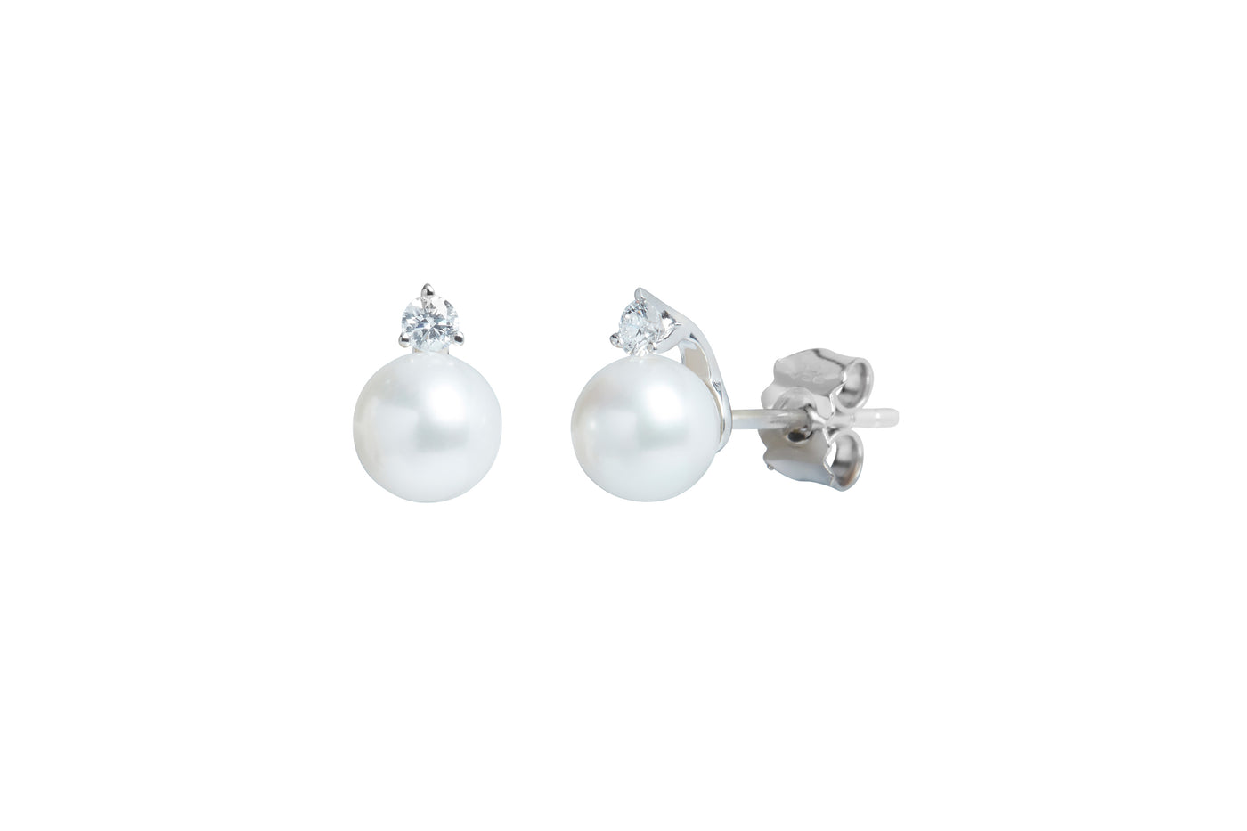 18ct White Gold 6mm Cultured Pearls and Diamond Stud Earrings