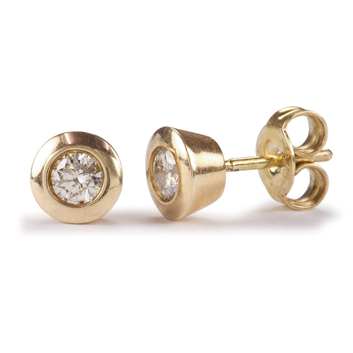 9ct Yellow Gold Bezel Set Diamond Stud Earrings - 0.30ct