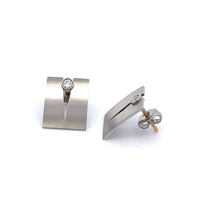 Stainless Steel & 18ct Gold Diamond Stud Earrings