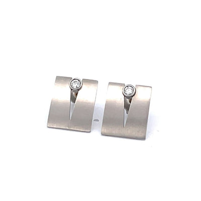 Stainless Steel & 18ct Gold Diamond Stud Earrings