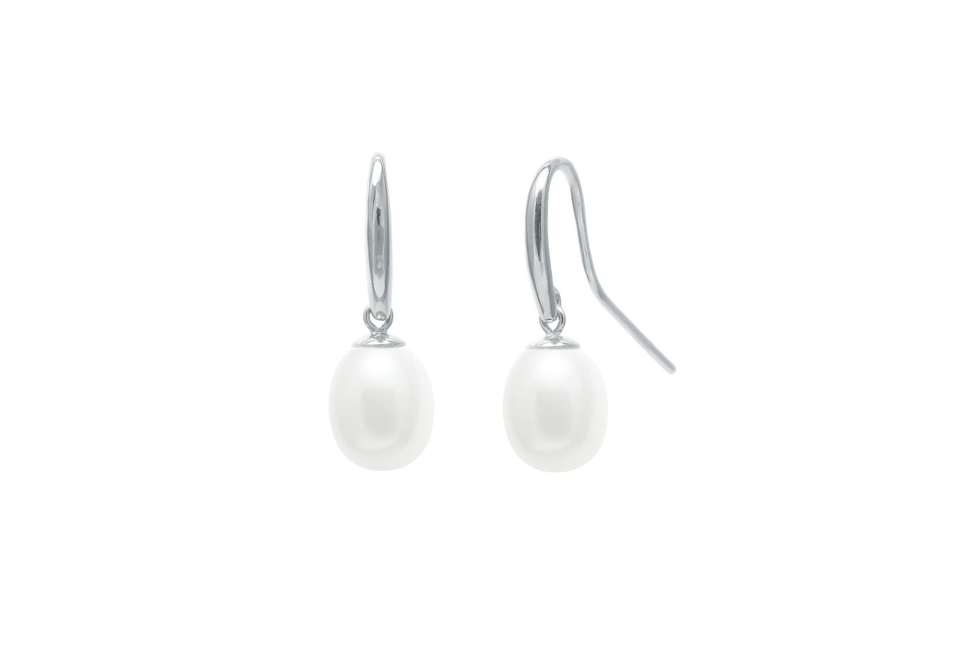 Silver 7mm White Cultured Pearls Hook Earrings