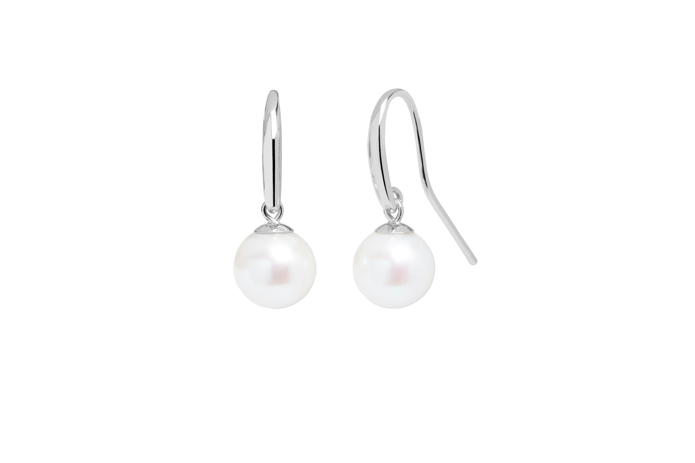 Silver 8mm White Cultured Pearls Hook Earrings