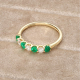 18ct Yellow Gold Emerald and Diamond  Seven Stone Ring