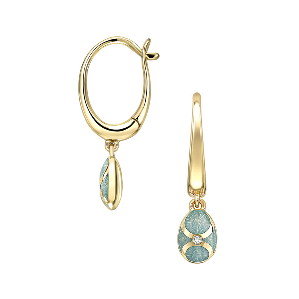 Fabergé Heritage Yellow Gold Diamond & Turquoise Guilloché Enamel Hoop Drop Earrings