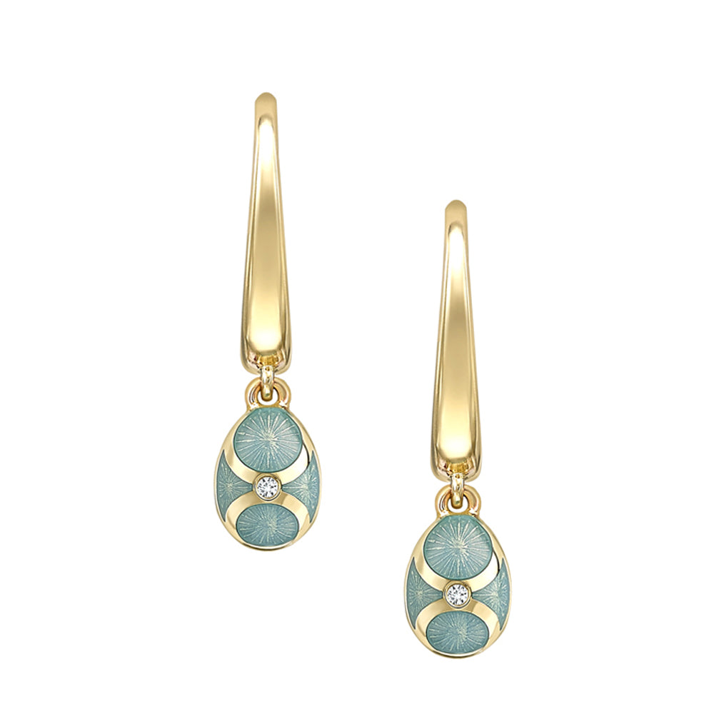 Fabergé Heritage Yellow Gold Diamond & Turquoise Guilloché Enamel Hoop Drop Earrings