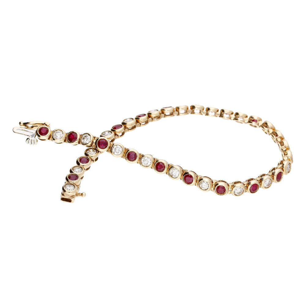 9ct Yellow Gold Diamond & Ruby Tennis Bracelet