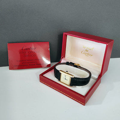 Pre-owned Must De Cartier Gold Plated Ladies 'Ivory Lemon Dial' Mechanical Watch Box and Papers