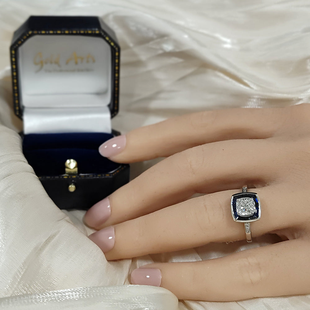 Pre-owned Platinum Certificated Diamond & Sapphire Halo Ring