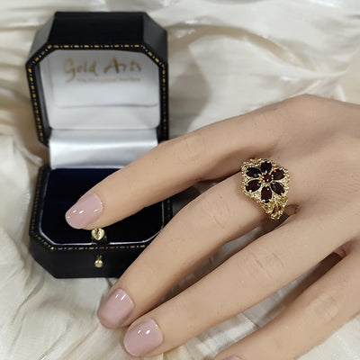 Pre-owned 9ct Yellow Gold Garnet Cluster Vintage Ring
