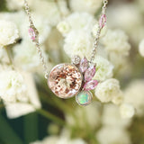 9ct White Gold, Laboratory Grown Diamond, Pink Topaz & Opal 'Peony' Necklace