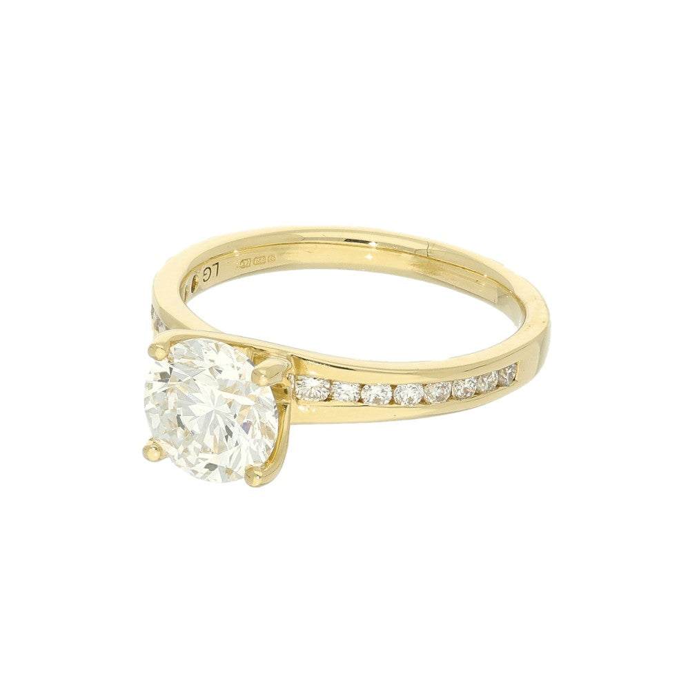Gold Arts 18ct Yellow Gold Laboratory-Grown Diamond Round Brilliant Solitaire Ring with Diamond Shoulders