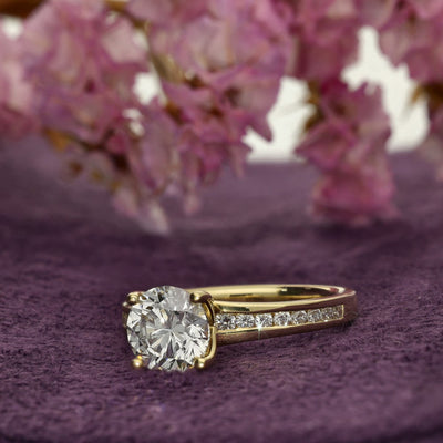 Gold Arts 18ct Yellow Gold Laboratory-Grown Diamond Round Brilliant Solitaire Ring with Diamond Shoulders