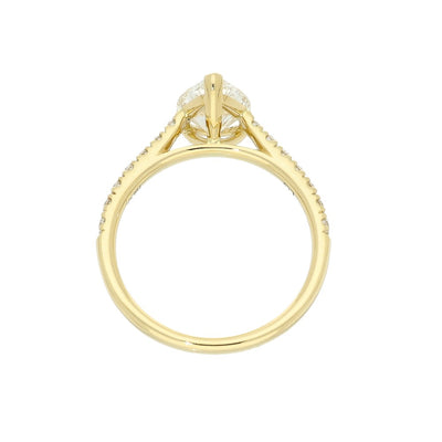 Gold Arts 18ct Yellow Gold Laboratory-Grown Diamond Pear Shape Ring with Diamond Shoulders