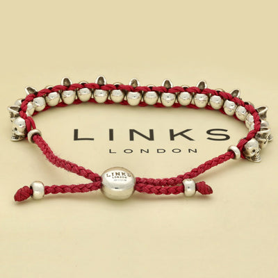 Pre-loved Links of London Silver Pink Skull Friendship Bracelet