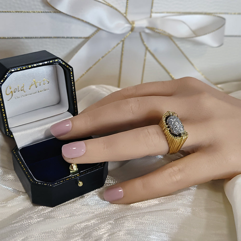 Vintage 18ct Yellow Gold Pave Diamond 1960's Cocktail Ring