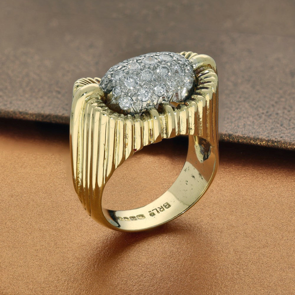 Vintage 18ct Yellow Gold Pave Diamond 1960's Cocktail Ring