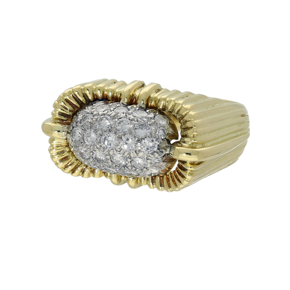 Vintage 18ct Yellow Gold Pave Diamond 1960's Cocktail Ring