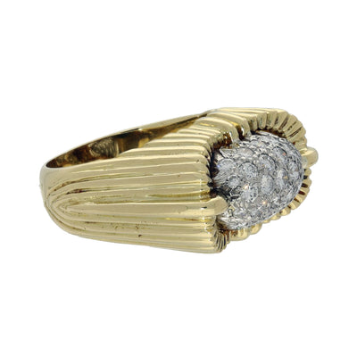 Vintage 18ct Yellow Gold Pave Diamond 1960's Cocktail Ring
