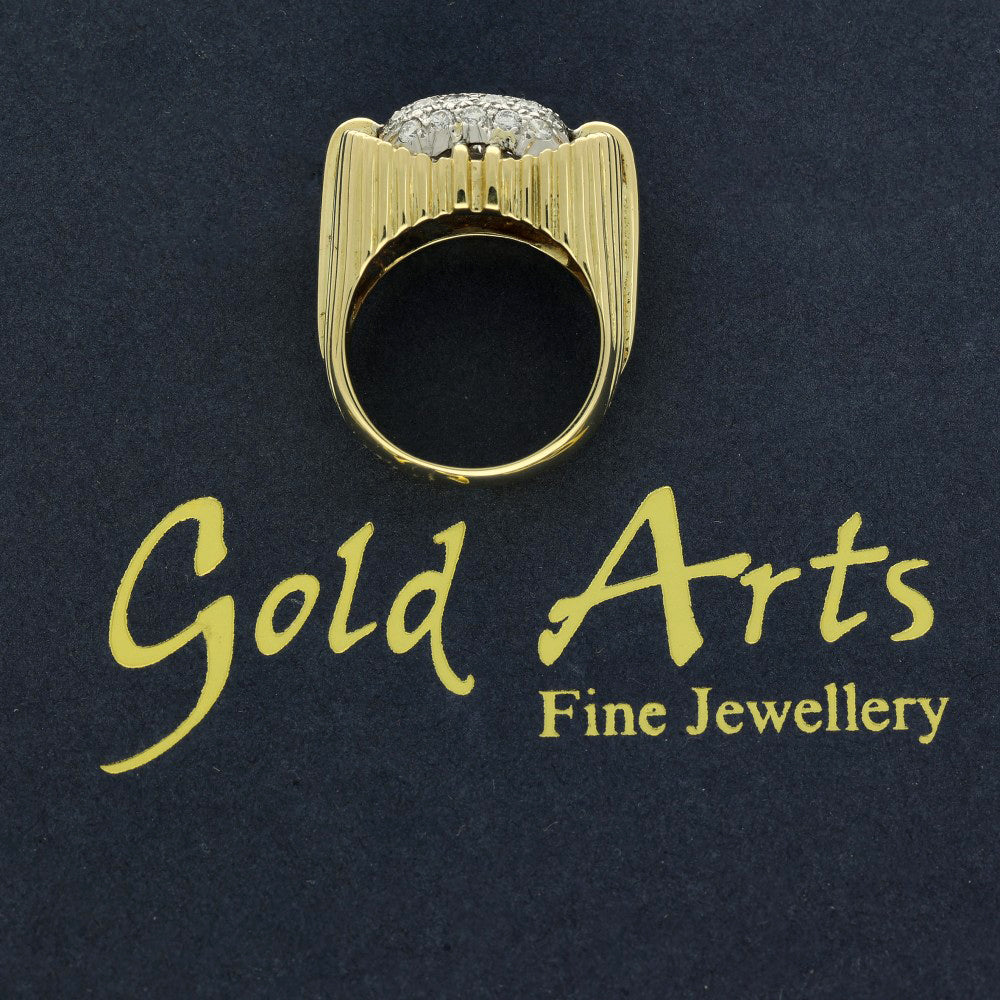Vintage 18ct Yellow Gold Pave Diamond 1960's Cocktail Ring