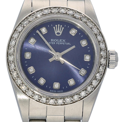 Pre-owned Rolex Oyster Perpetual 76080 2000 28mm Blue Diamond Dial Watch