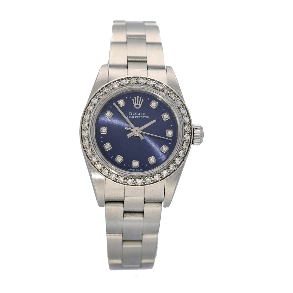 Pre-owned Rolex Oyster Perpetual 76080 2000 28mm Blue Diamond Dial Watch