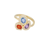 18ct Yellow Gold 1.74ct Mixed-Cut Orange, Blue, and Purple Sapphire with Diamond Halo Dress Ring