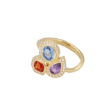 18ct Yellow Gold 1.74ct Mixed-Cut Orange, Blue, and Purple Sapphire with Diamond Halo Dress Ring