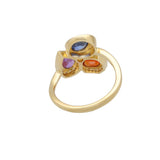 18ct Yellow Gold 1.74ct Mixed-Cut Orange, Blue, and Purple Sapphire with Diamond Halo Dress Ring