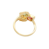 18ct Yellow Gold Orangey-Red, Yellow, and Green Mixed-Cut Sapphire and Diamond Cluster Ring
