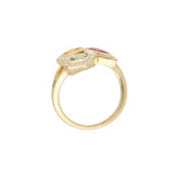 18ct Yellow Gold Orangey-Red, Yellow, and Green Mixed-Cut Sapphire and Diamond Cluster Ring