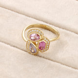 18ct Yellow Gold Pink and Lilac mixed-cut Sapphire and Diamond Cluster Ring