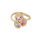 18ct Yellow Gold Pink and Lilac mixed-cut Sapphire and Diamond Cluster Ring