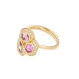 18ct Yellow Gold Pink and Lilac mixed-cut Sapphire and Diamond Cluster Ring