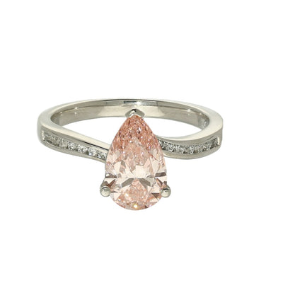 Platinum Laboratory-Grown Pink Pear Shape Diamond Solitaire Ring