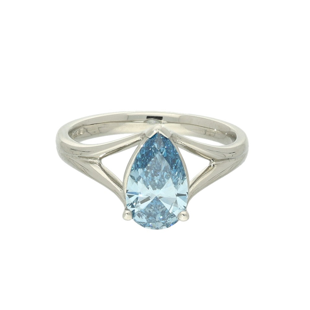 Platinum Laboratory-Grown Blue Diamond Solitaire Ring - 1.38ct Pear Shape