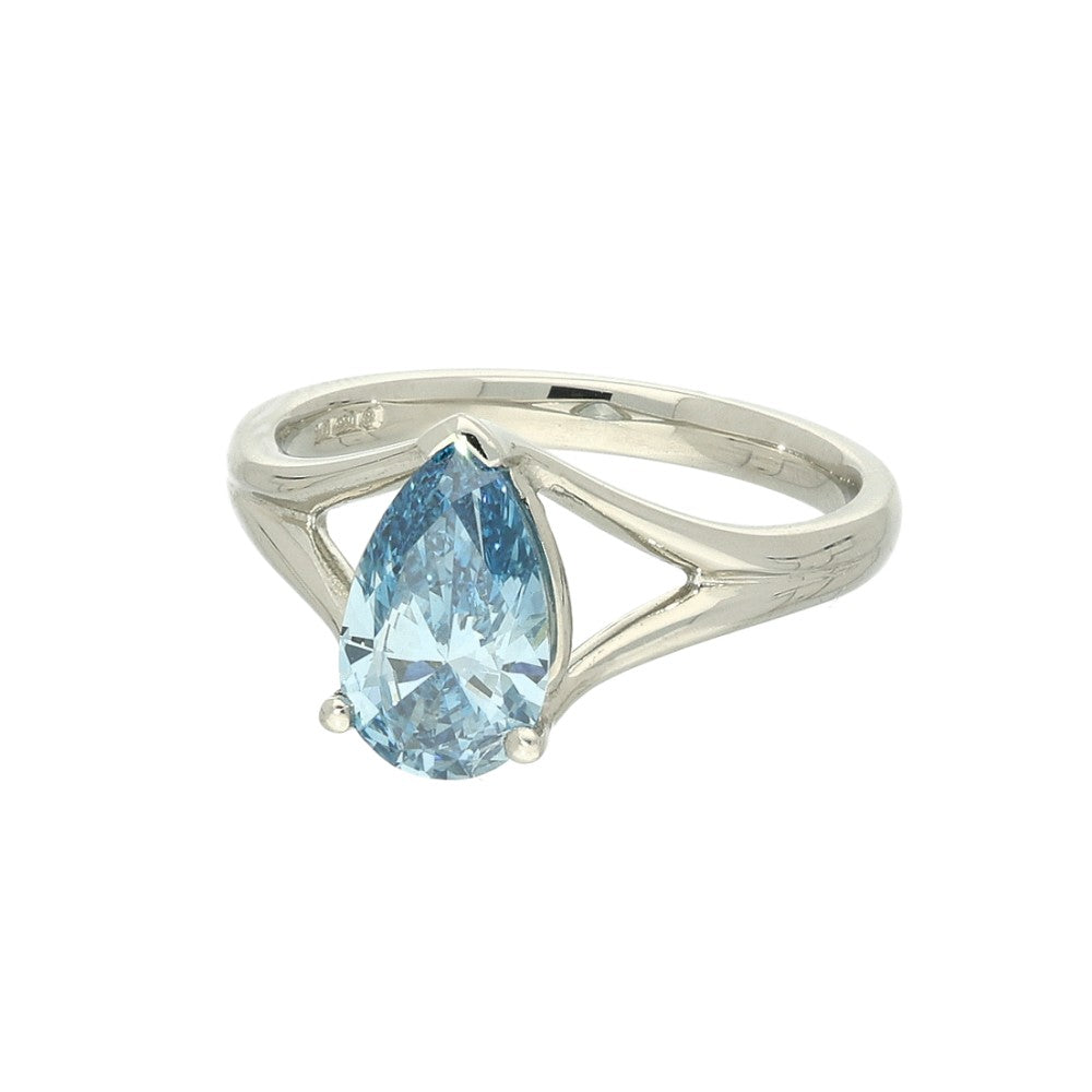 Platinum Laboratory-Grown Blue Diamond Solitaire Ring - 1.38ct Pear Shape