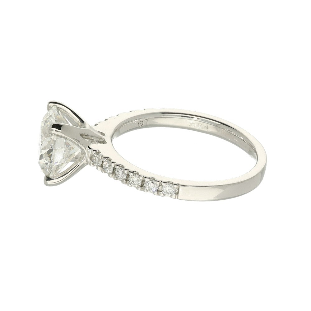 Platinum Laboratory-Grown 2.53ct Round Cut Diamond Solitaire Ring with Diamond Shoulders