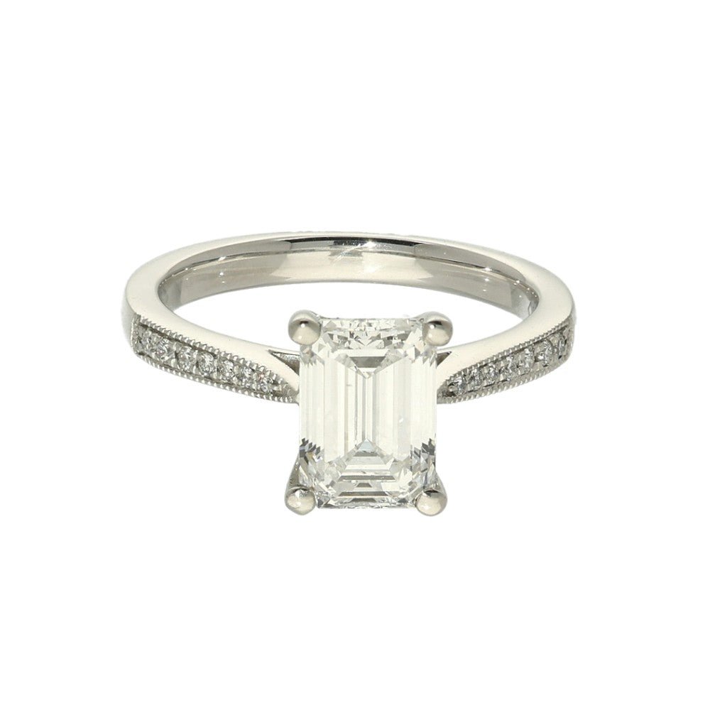 Platinum Laboratory-Grown 1.90ct Emerald Cut Diamond Solitaire Ring with Diamond Shoulders