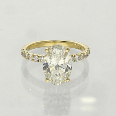 Gold Arts 18ct Yellow Gold Laboratory-Grown 3ct Oval Cut Diamond Solitaire Ring with Diamond Shoulders