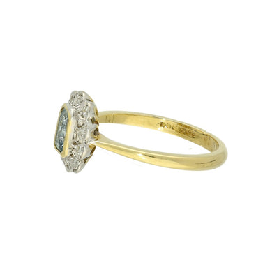 Pre-loved 18ct Yellow Gold Aquamarine & Diamond Halo Ring