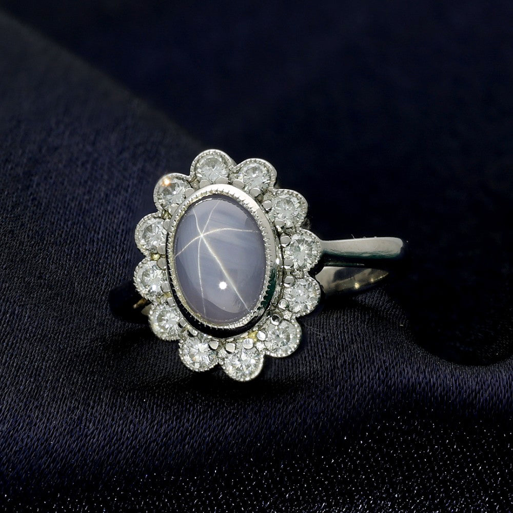 Platinum Star Sapphire & Diamond Ring