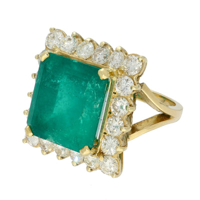 18ct Yellow Gold Large Emerald and Diamond Cocktail Ring