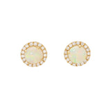 18ct Yellow Gold .56pts Round Opal and .13pts Diamond Halo Studs