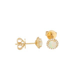 18ct Yellow Gold .56pts Round Opal and .13pts Diamond Halo Studs