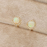 18ct Yellow Gold .56pts Round Opal and .13pts Diamond Halo Studs