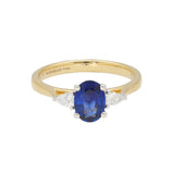 18ct Gold and Platinum, 1.07ct Oval-Cut Sapphire and .19pts Pear- Cut Diamond Trology Ring
