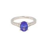 18ct White Gold 1.49ct Oval-cut Tanzanite with Tapered Diamond Soulders Ring